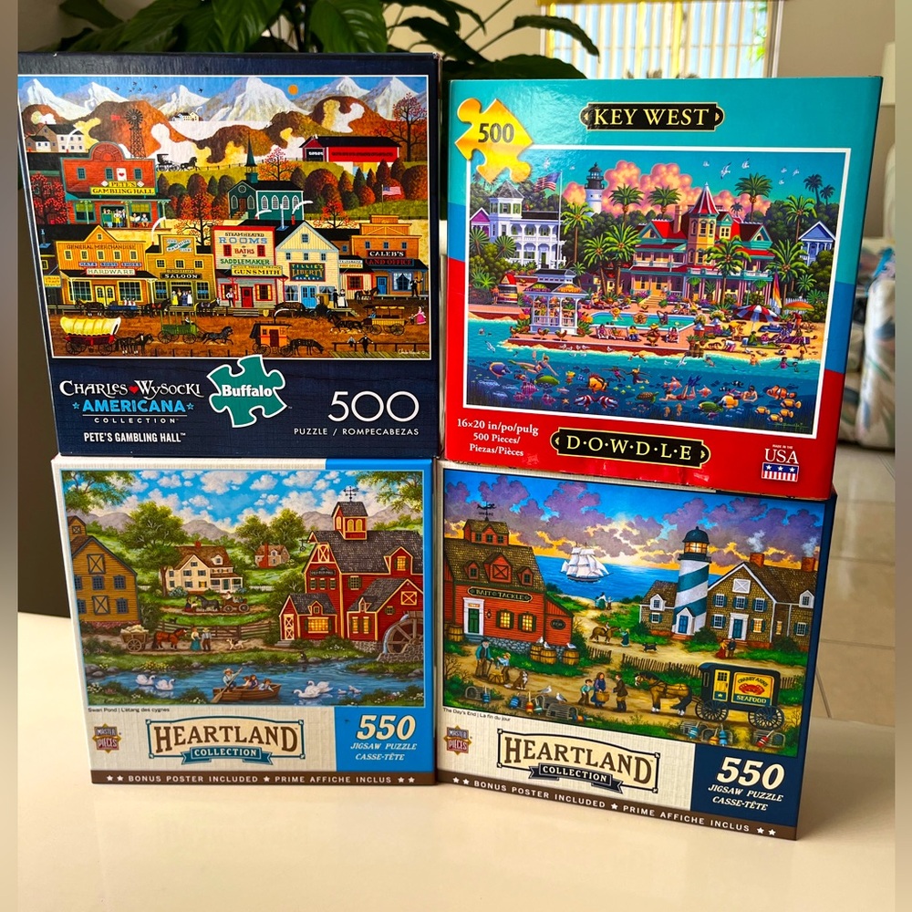 4 Jigsaw Puzzles - Wysocki, Buffalo, etc Bundle of FOUR Puzzles 500 & 550 Pieces